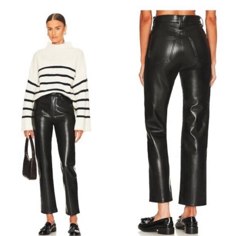 Agolde Recycled Leather 90's Pinch Waist Straight Leg Ankle Pants 27 in Detox